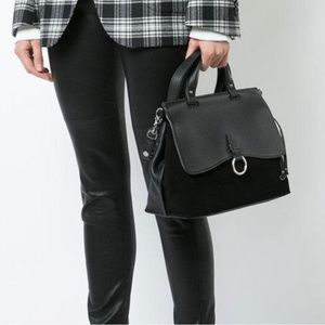 Rebecca Minkoff Keith Black Suede Pebbled Leather Crossbody Satchel Bag